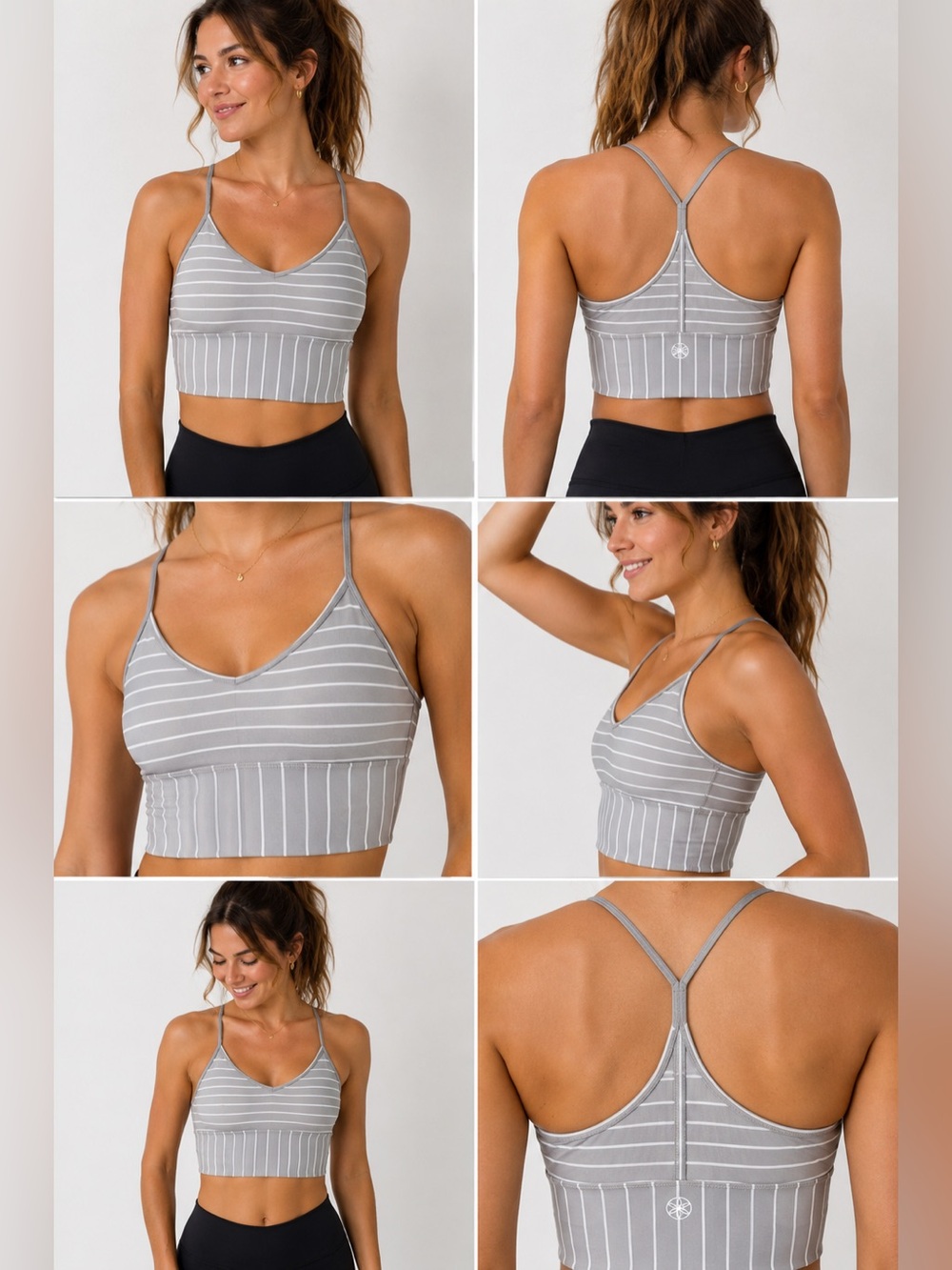 Gaiam Gray & White Striped Sports Bra Tank Size Medium